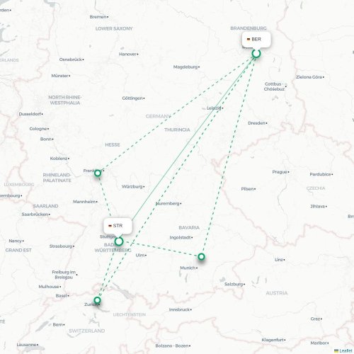 Mapa de vuelo directo Berlín - Stuttgart