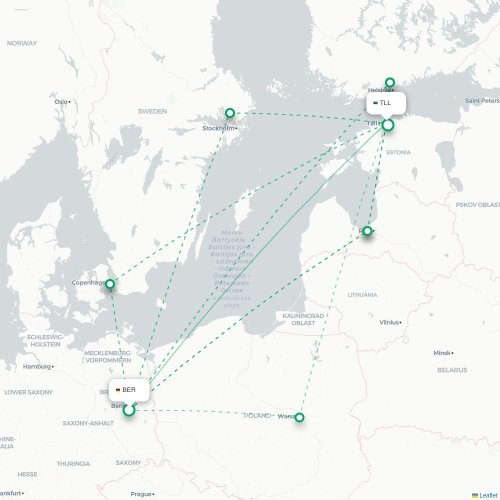 Mapa lotu bezpośredniego Berlin – Tallin