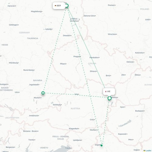 Mapa lotu bezpośredniego Berlin – Wiedeń