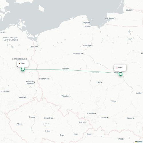 Mapa de vuelo directo Berlín - Varsovia