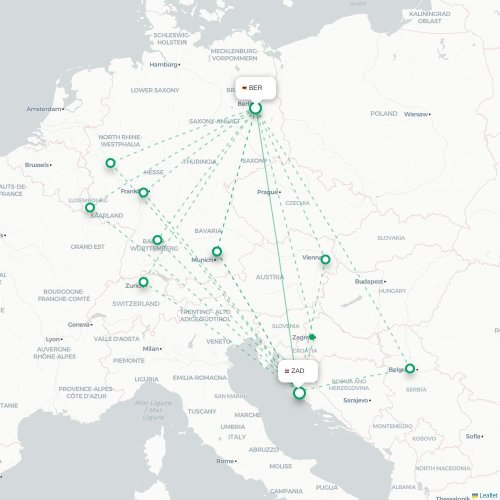 Mapa lotu bezpośredniego Berlin – Zadar