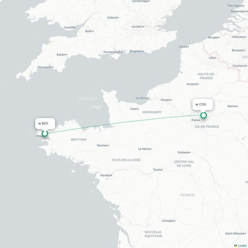 Mapa lotu bezpośredniego Brest – Paryż