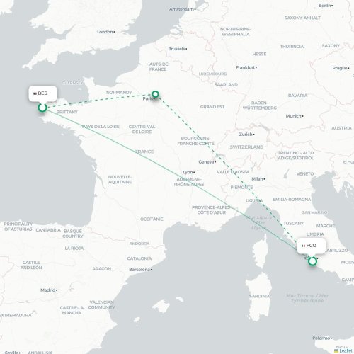 Brest - Rome kaart van rechtstreekse vlucht
