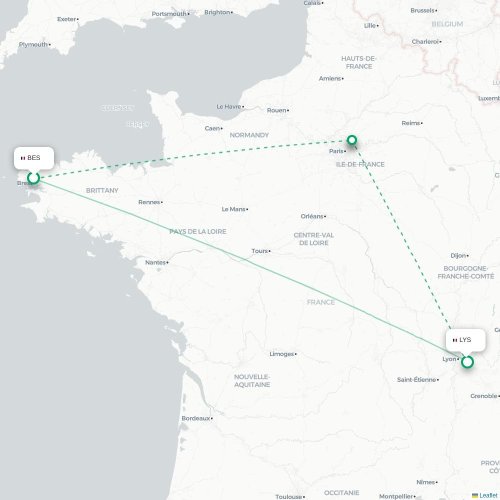 Mapa lotu bezpośredniego Brest – Lyon