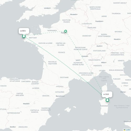 Brest - Olbia kaart van rechtstreekse vlucht