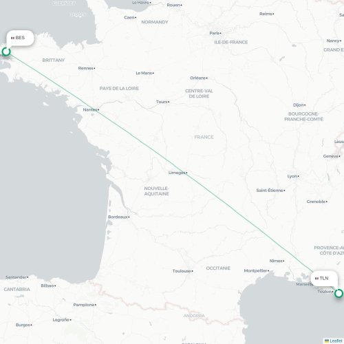 Mapa lotu bezpośredniego Brest – Tulon