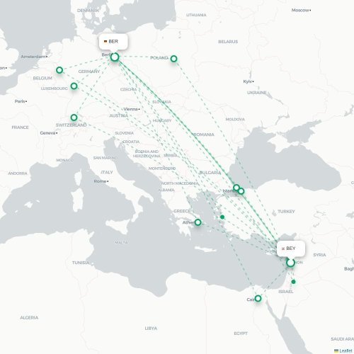 Mapa lotu bezpośredniego Bejrut – Berlin