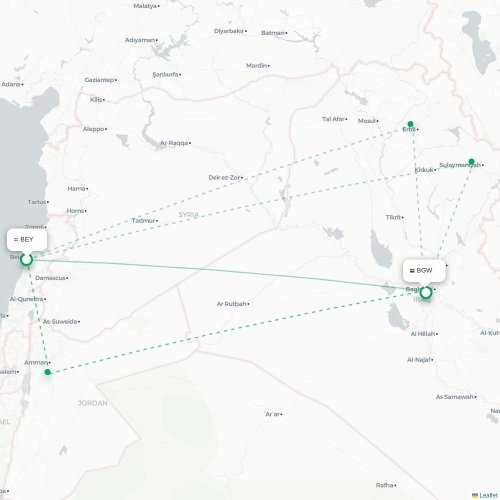 Mapa lotu bezpośredniego Bejrut – Bagdad