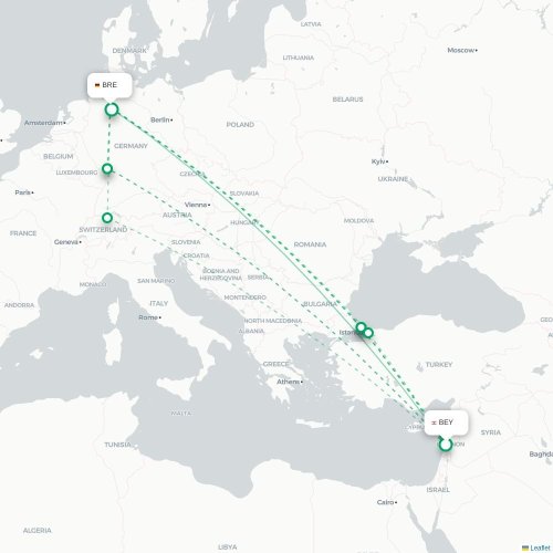 Mapa lotu bezpośredniego Bejrut – Brema