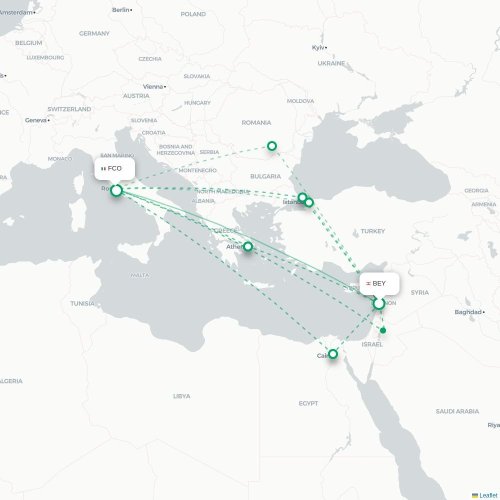 Mapa lotu bezpośredniego Bejrut – Rzym