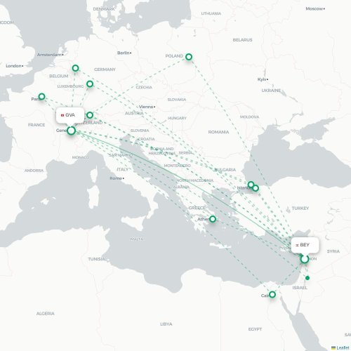 Mapa lotu bezpośredniego Bejrut – Genewa