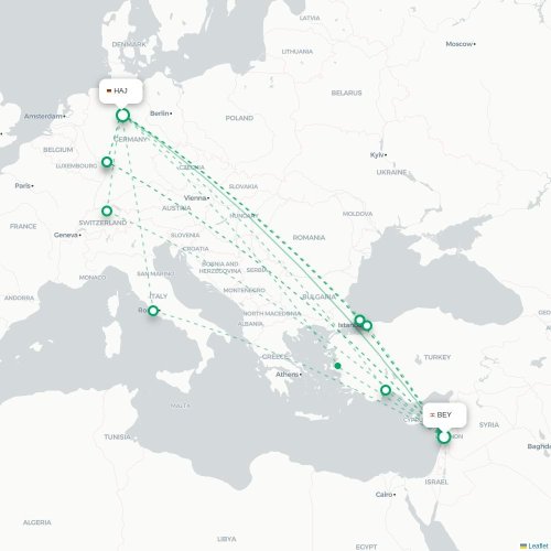 Mapa lotu bezpośredniego Bejrut – Hanower