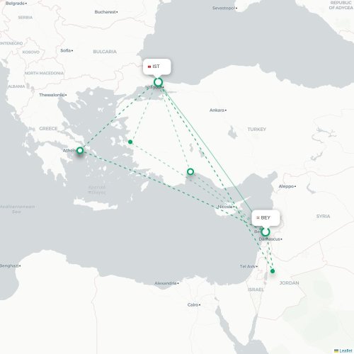 Mapa lotu bezpośredniego Bejrut – Stambuł