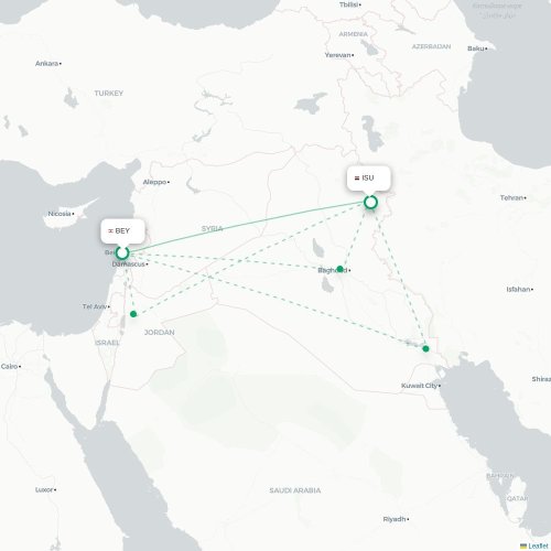 Mapa lotu bezpośredniego Bejrut – Sulajmanijja