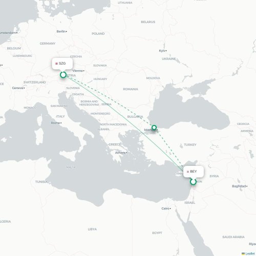 Mapa lotu bezpośredniego Bejrut – Salzburg