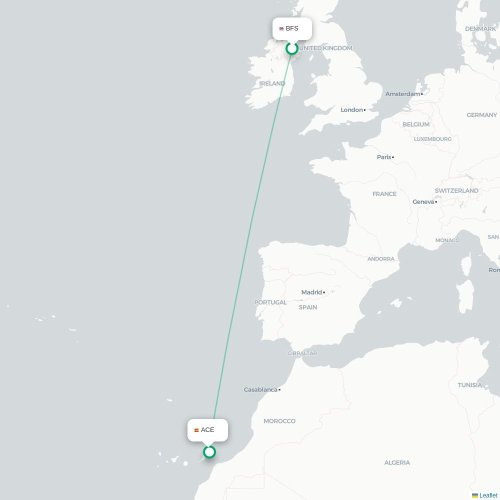 Belfast - Arrecife carte du vol direct