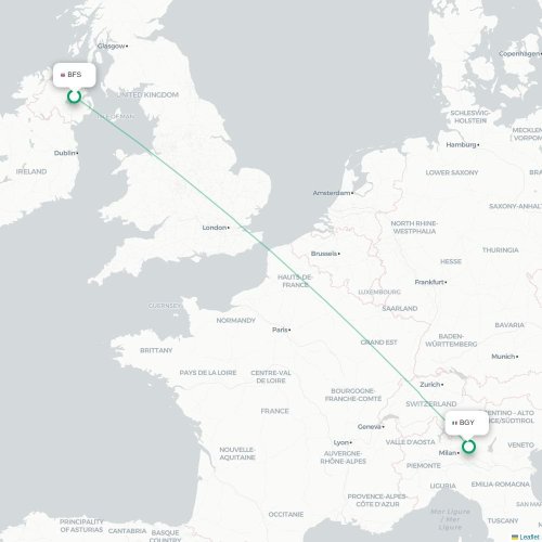 Mapa lotu bezpośredniego Belfast – Bergamo