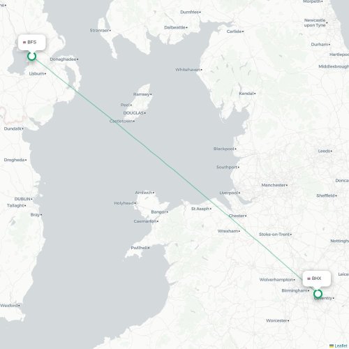 Mapa de vuelo directo Belfast - Birmingham