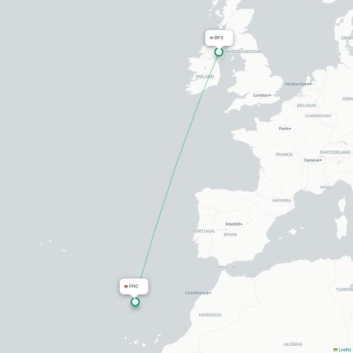 Belfast - Funchal karta över direktflyg