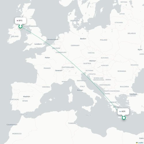 Mapa de vuelo directo Belfast - Heraclión