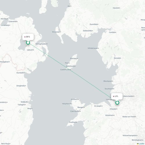 Mapa de vuelo directo Belfast - Liverpool