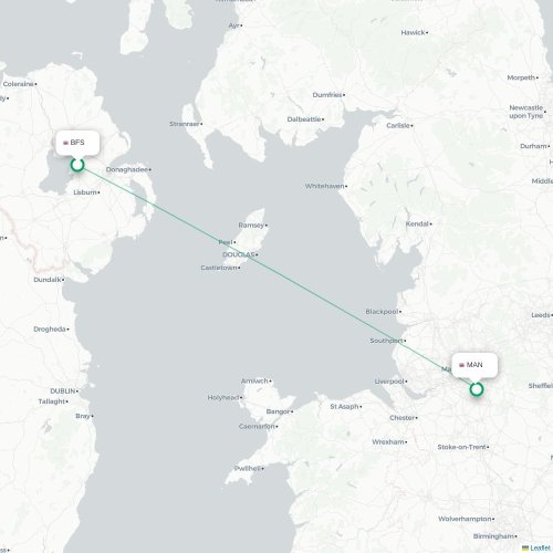Mapa de vuelo directo Belfast - Mánchester