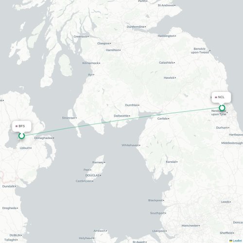Mapa de vuelo directo Belfast - Newcastle-upon-Tyne