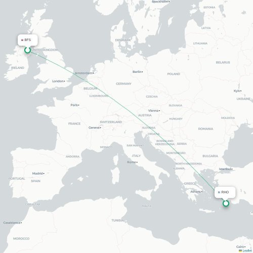 Mapa de vuelo directo Belfast - Rodas