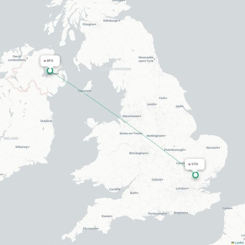Mapa de vuelo directo Belfast - Londres