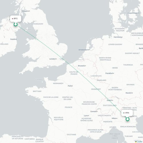 Mapa lotu bezpośredniego Belfast – Werona