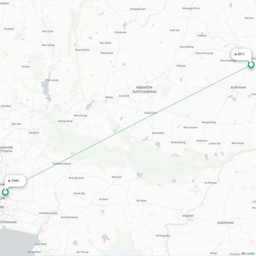 Mapa lotu bezpośredniego Buri Ram – Bangkok