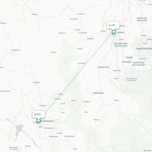 Mapa de vuelo directo Bucaramanga - Cúcuta