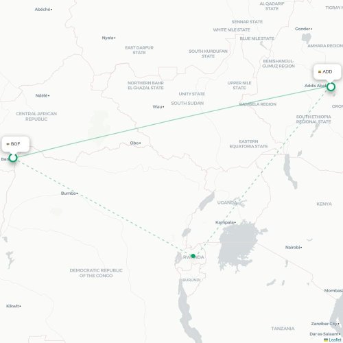 Bangui - Addis Ababa karta över direktflyg