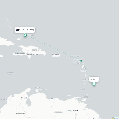 Mapa de vuelo directo Bridgetown - Providenciales