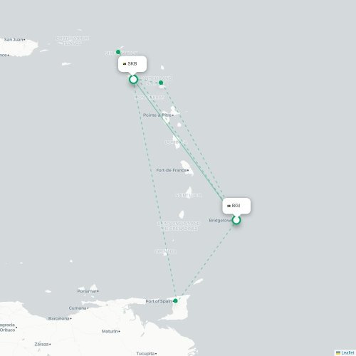 Mapa de vuelo directo Bridgetown - Basseterre