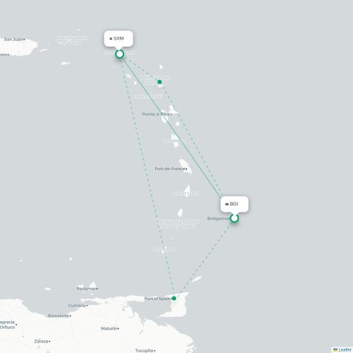 Mapa lotu bezpośredniego Bridgetown – Simpson Bay