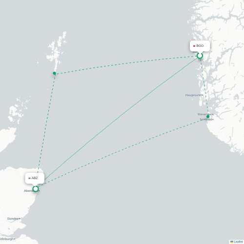 Mapa de vuelo directo Bergen - Aberdeen