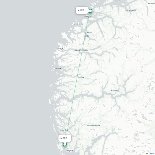Mapa de vuelo directo Bergen - Ålesund
