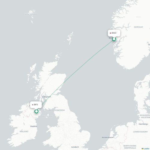 Mapa de vuelo directo Bergen - Belfast