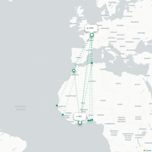 Mapa de vuelo directo Bergen - París