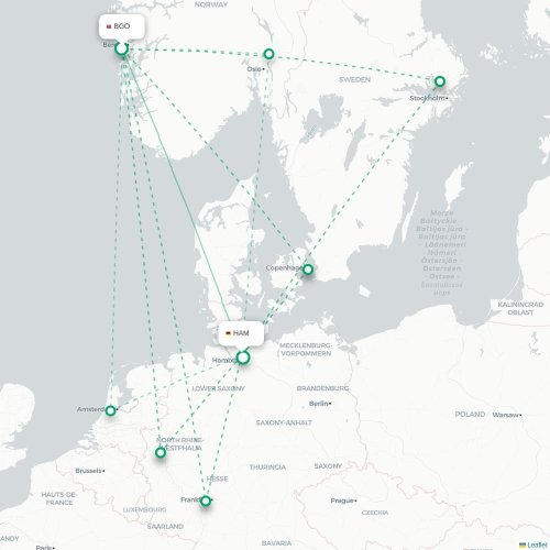 Bergen - Hambourg carte du vol direct