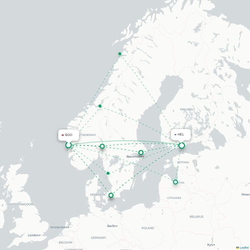 Mapa de vuelo directo Bergen - Helsinki
