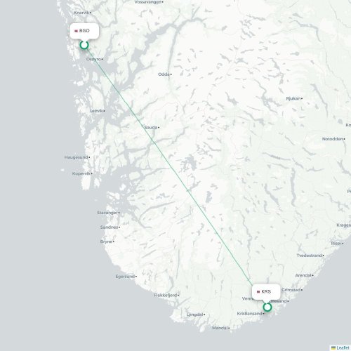 Mapa de vuelo directo Bergen - Kristiansand