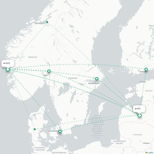 Bergen - Riga karta över direktflyg