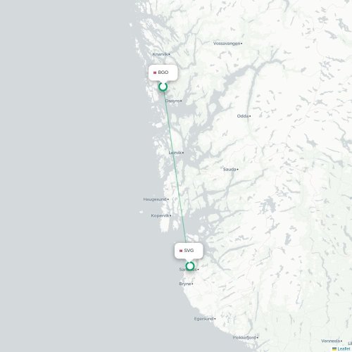 Mapa de vuelo directo Bergen - Stavanger