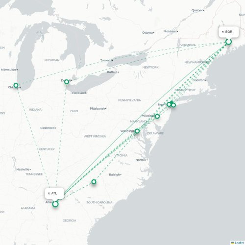 Mapa de vuelo directo Bangor - Atlanta