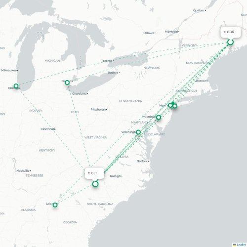 Mapa de vuelo directo Bangor - Charlotte
