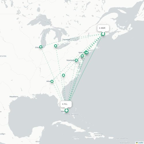 Mapa de vuelo directo Bangor - Fort Lauderdale