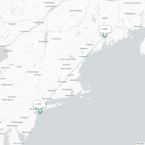 Mapa de vuelo directo Bangor - Nueva York