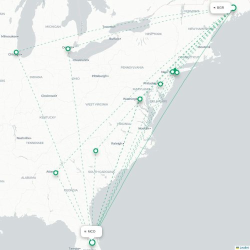 Mapa de vuelo directo Bangor - Orlando